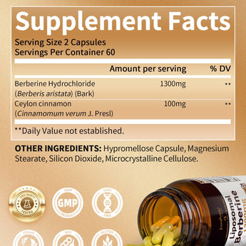 Supplement Facts – Liposomal Berberine 1300mg + Ceylon Cinnamon 100mg