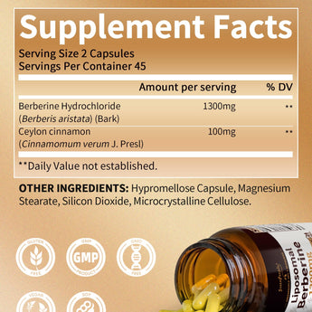 GreenPeople Liposomal Berberine 1300mg + Ceylon Cinnamon | 90 Capsules | Energy, Metabolism & Digestive Support