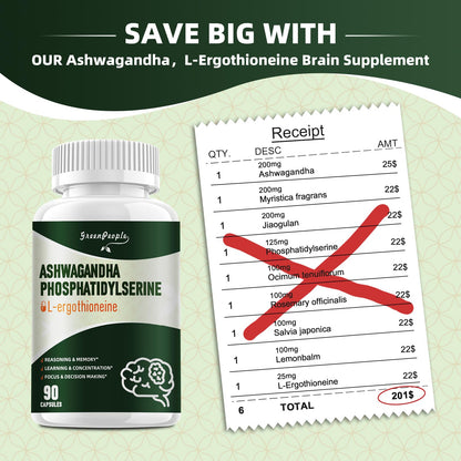 GreenPeole L-Ergothioneine Complex Capsules | 9-in-1 Brain Supplement with Ashwagandha & Phosphatidylserine