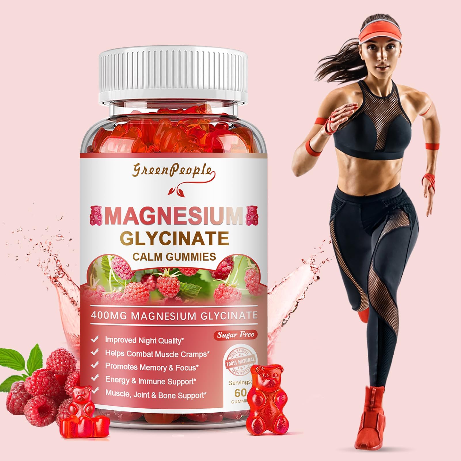 GreenPeople Magnesium Calm Gummies – Natural Raspberry, Sleep Support, Vegan & Sugar-Free - GreenPeople