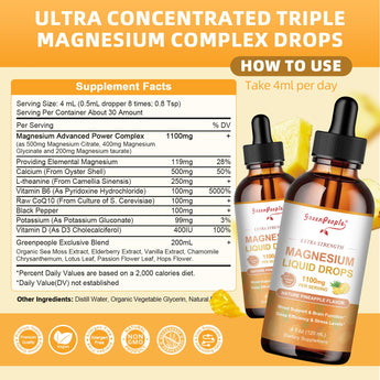 GreenPeople Magnesium Glycinate Liquid Drops – 17-in-1 Triple Magnesium Complex, High Absorption, Pineapple Flavor, 4 fl. oz (2 Pack)