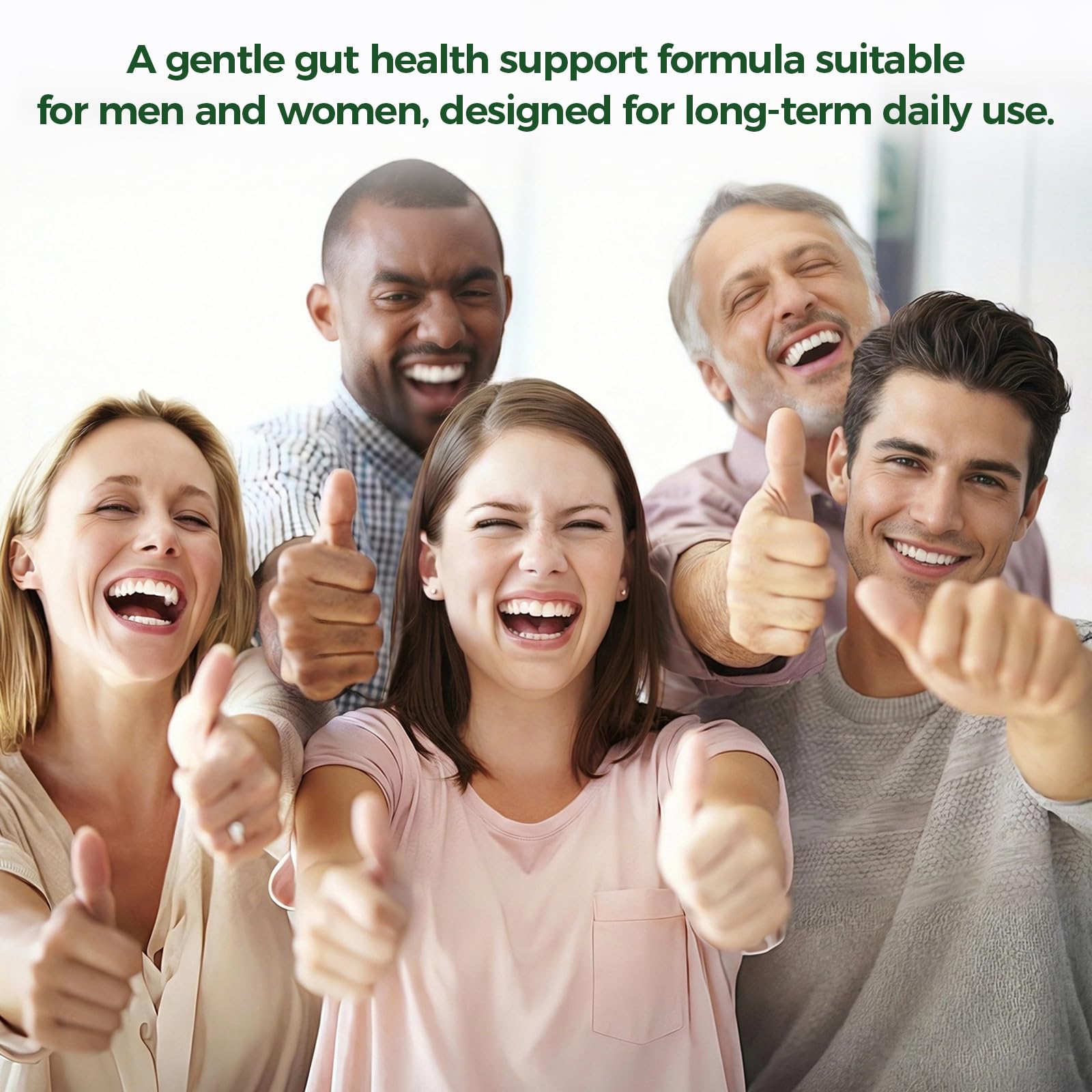 GreenPeople 4-in-1 gut health and mood support supplement capsules with slippery elm, probiotics, enzymes, prebiotics, and postbiotics.