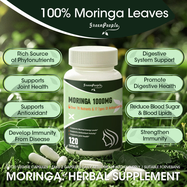 GreenPeople Moringa Capsules with Turmeric & Ginger, A Natural Green Antioxidant Superfood - Supports Energy, Skin Health, Gut Health, with Essential Vitamins & Amino Acids, 120pcs