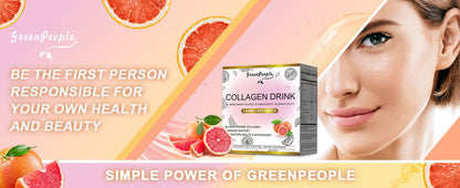 GREENPEOPLE Collagen Drinks | 2500mg Fish Collagen Peptides + Hyaluronic Acid + Vitamin B & C | Grapefruit Flavor | 2-Pack