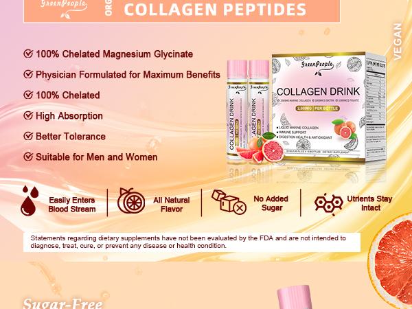 GREENPEOPLE Collagen Drinks | 2500mg Fish Collagen Peptides + Hyaluronic Acid + Vitamin B & C | Grapefruit Flavor | 2-Pack