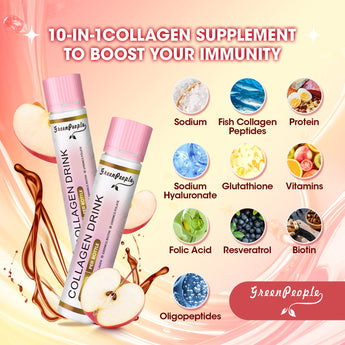 GREENPEOPLE Collagen Drinks | 2500mg Fish Collagen Peptides + Hyaluronic Acid + Vitamin B & C | Apple Flavor