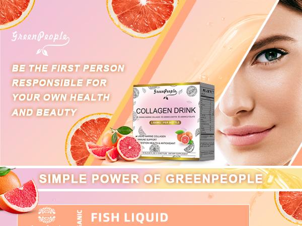 GREENPEOPLE Collagen Drinks | 2500mg Fish Collagen Peptides + Hyaluronic Acid + Vitamin B & C | Grapefruit Flavor | 2-Pack