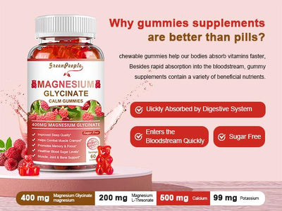 GREENPEOPLE Magnesium Calm Gummies 60 Count Natural Raspberry