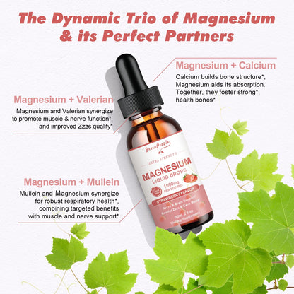 1000mg Liquid Drop Magnesium Complex with D3, K2 & B6 for Sleep Sugar-Free Strawberry Flavor