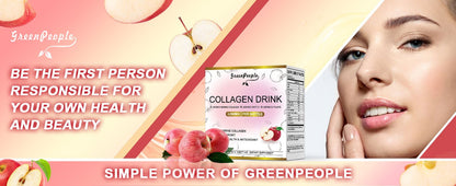 GREENPEOPLE Collagen Drinks | 2500mg Fish Collagen Peptides + Hyaluronic Acid + Vitamin B & C | Apple Flavor