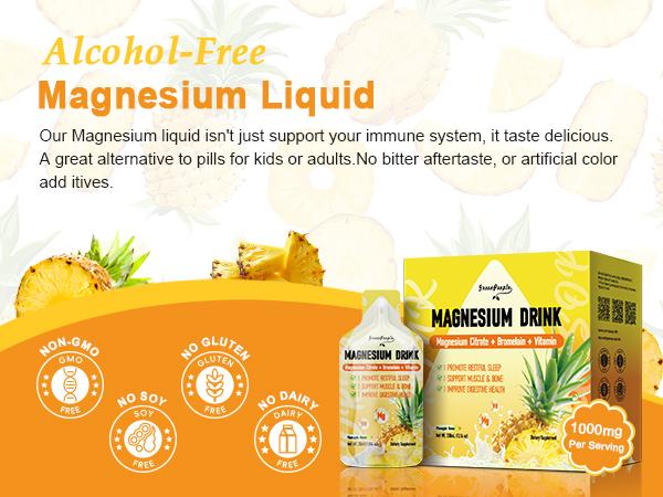 7-in-1 Magnesium Citrate Liquid, Magnesium Citrate Supplements Drink with 280mg Magnesium, Zinc, Bromelain, Vitamin C D3 B6, Muscle & Sleep Support for Kids & Adult, 1 fl.Oz (10Pcs)