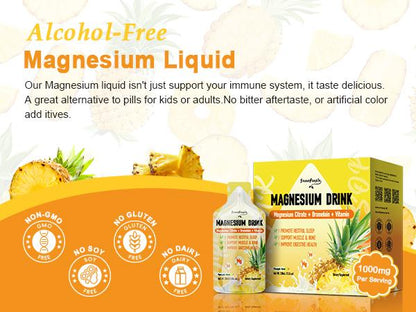 7-in-1 Magnesium Citrate Liquid, Magnesium Citrate Supplements Drink with 280mg Magnesium, Zinc, Bromelain, Vitamin C D3 B6, Muscle & Sleep Support for Kids & Adult, 1 fl.Oz (10Pcs)