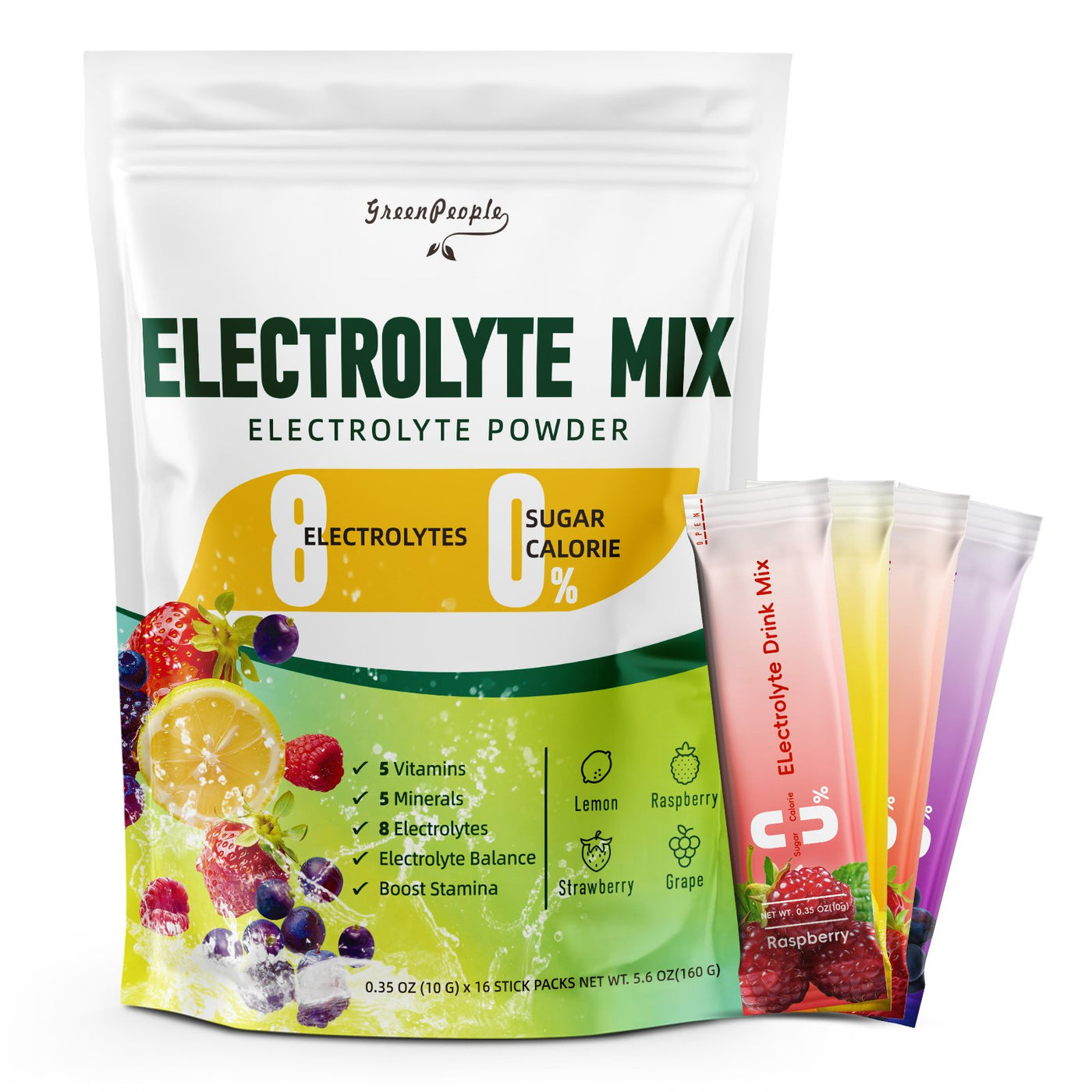 Electrolyte Powder Mix Variety Fruit Flavors Vitamins & Minerals Supplement 16 Sticks