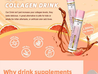 GREENPEOPLE Collagen Drinks | 2500mg Fish Collagen Peptides + Hyaluronic Acid + Vitamin B & C | Grapefruit Flavor | 2-Pack