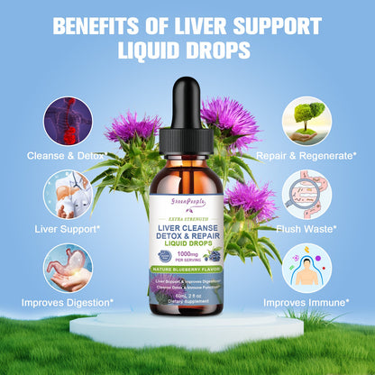 GreenPeople Liver Liquid Drop Supplement 1000mg Milk Thistle Silymarin Extract Blueberry Flavor