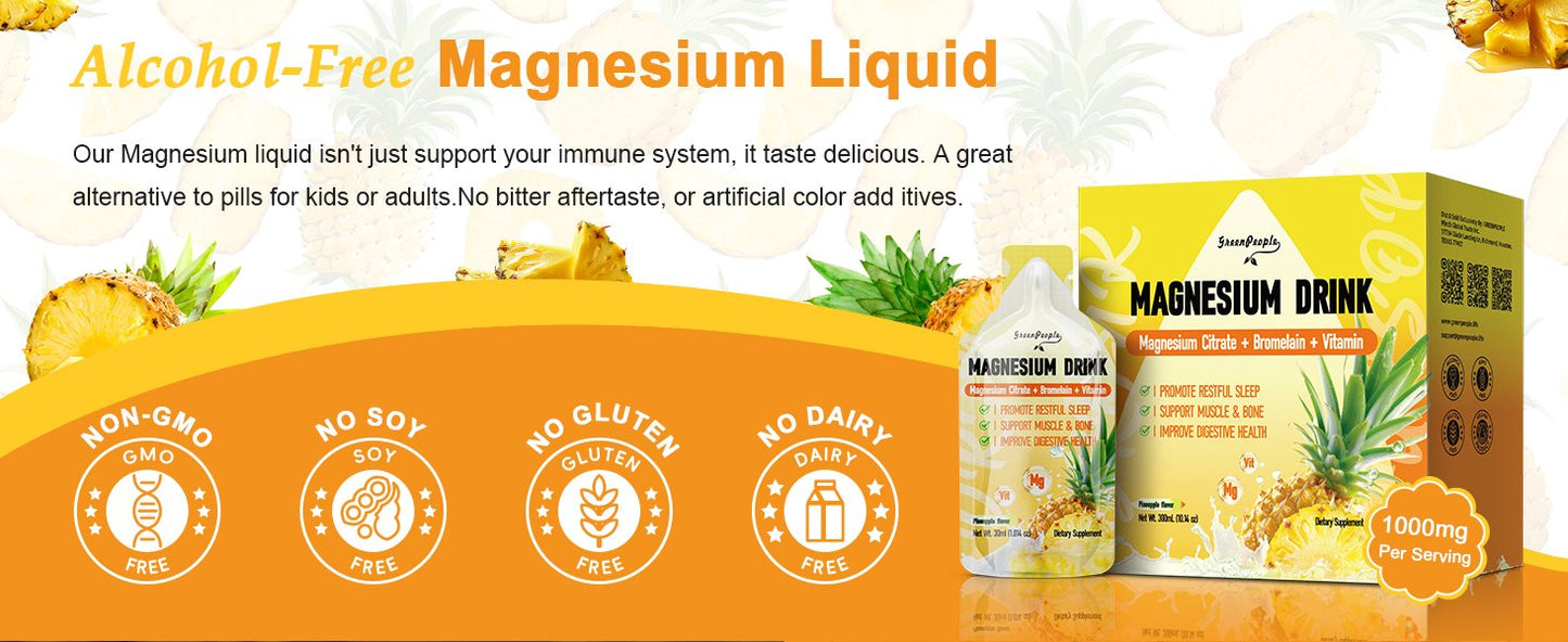 7-in-1 Magnesium Citrate Liquid, Magnesium Citrate Supplements Drink with 280mg Magnesium, Zinc, Bromelain, Vitamin C D3 B6, Muscle & Sleep Support for Kids & Adult, 1 fl.Oz (10Pcs)