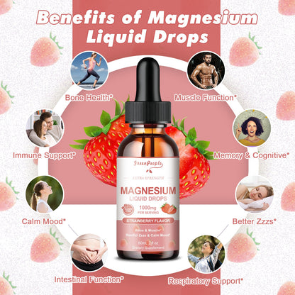 1000mg Liquid Drop Magnesium Complex with D3, K2 & B6 for Sleep Sugar-Free Strawberry Flavor