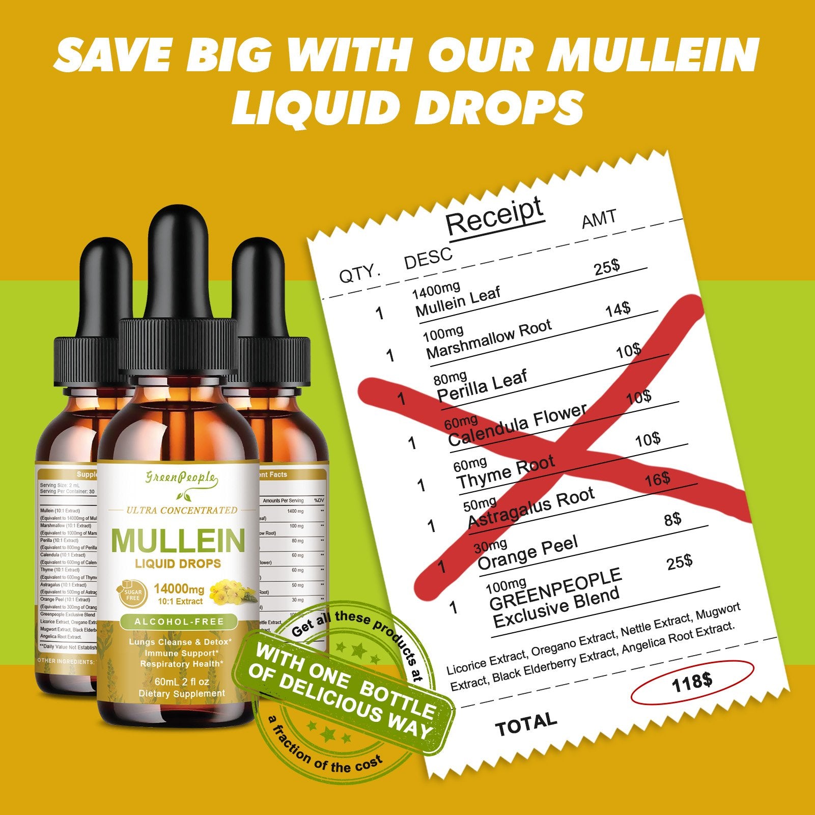 Mullein Leaf Liquid Drops – 13-in-1 Lung & Immune Herbal Formula, 2oz - GreenPeople