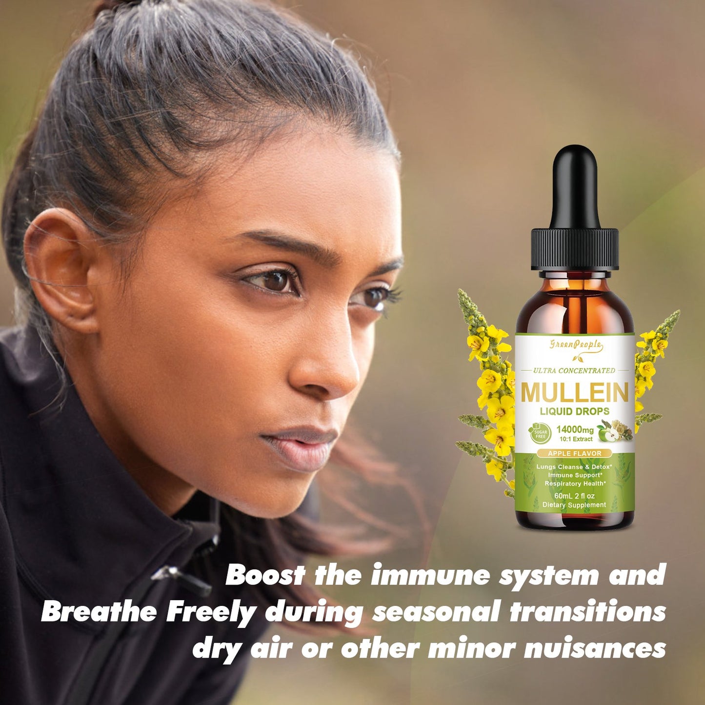 Mullein Leaf Extract Drops Liquid Supplement Apple Flavor