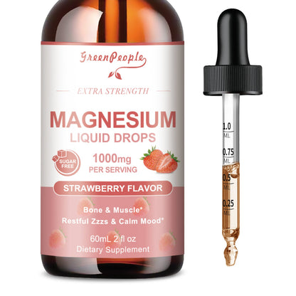 1000mg Liquid Drop Magnesium Complex with D3, K2 & B6 for Sleep Sugar-Free Strawberry Flavor