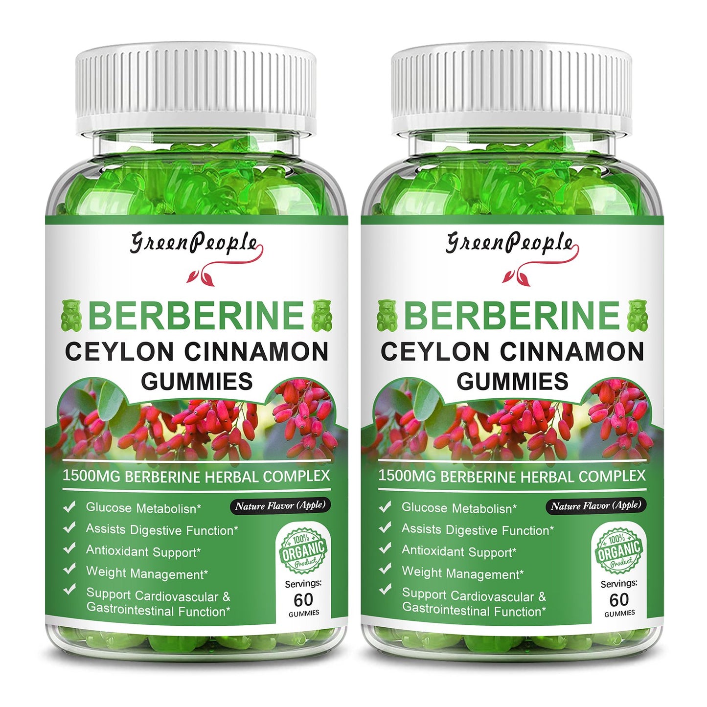 GreenPeople Berberine Ceylon Cinnamon Gummies Apple Flavor