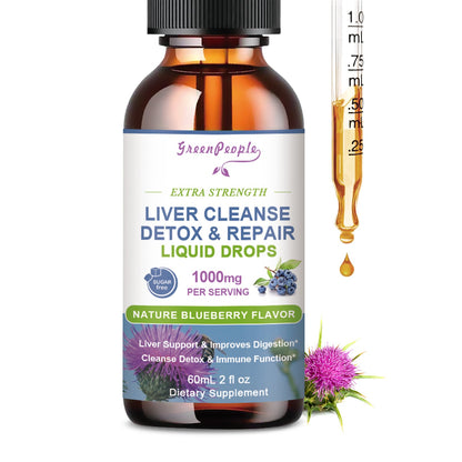 GreenPeople Liver Liquid Drop Supplement 1000mg Milk Thistle Silymarin Extract Blueberry Flavor