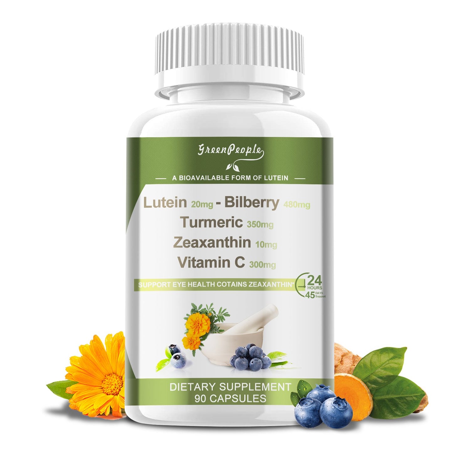 GREENPEOPLE Lutein Capsules | Eye Supplements | Visual Function Support | Lingonberry, Turmeric, Zeaxanthin, and Vitamin C