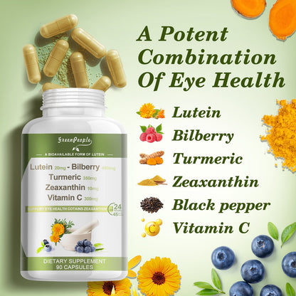 GREENPEOPLE Lutein Capsules | Eye Supplements | Visual Function Support | Lingonberry, Turmeric, Zeaxanthin, and Vitamin C