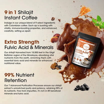 Himalayan Shilajit Resin Coffee with Fulvic Acid & 85+ Trace Minerals Shilajit & 6 Herbal Supplement for Energy & Immune Support