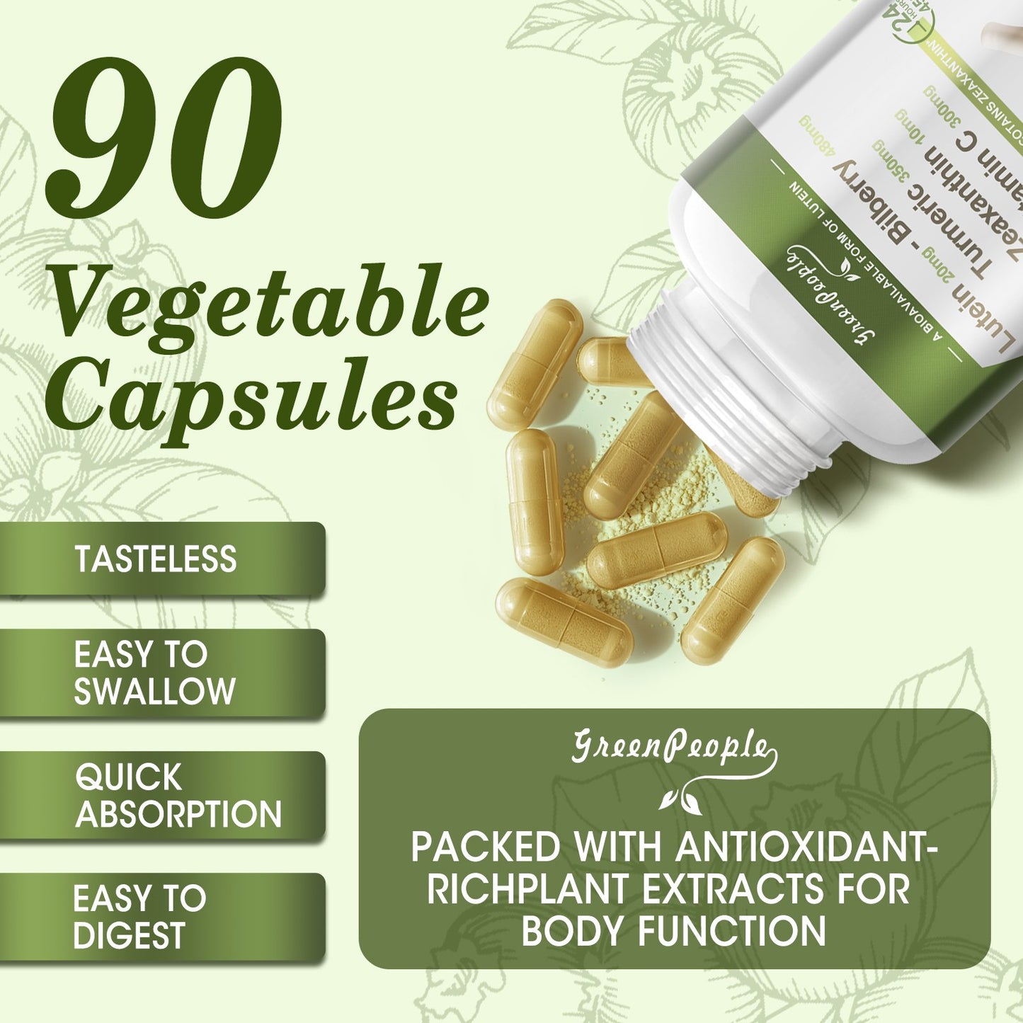 GREENPEOPLE Lutein Capsules | Eye Supplements | Visual Function Support | Lingonberry, Turmeric, Zeaxanthin, and Vitamin C