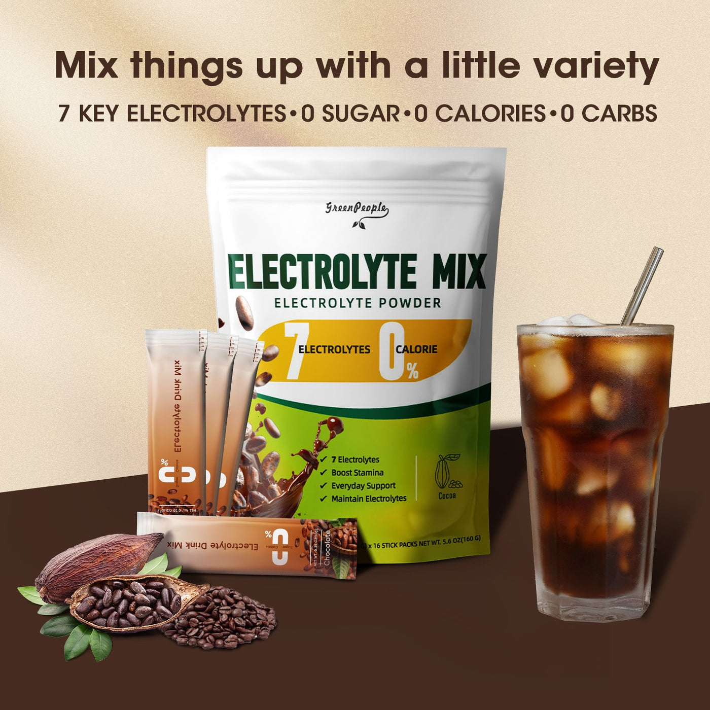 Zero Sugar Electrolyte Powder Mix Cocoa Flavor