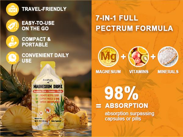 7-in-1 Magnesium Citrate Liquid, Magnesium Citrate Supplements Drink with 280mg Magnesium, Zinc, Bromelain, Vitamin C D3 B6, Muscle & Sleep Support for Kids & Adult, 1 fl.Oz (10Pcs)