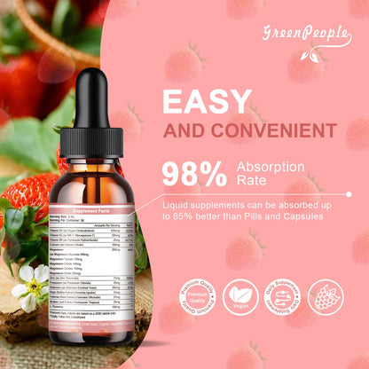 1000mg Liquid Drop Magnesium Complex with D3, K2 & B6 for Sleep Sugar-Free Strawberry Flavor