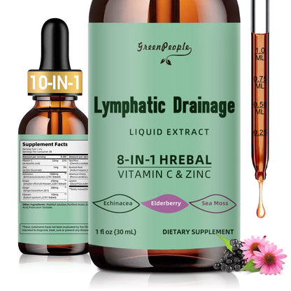 Lymphatic Drainage Supplements Drops - 10-in-1 Vegan Lymphatic Support Supplement - Lymphatic Cleanse with 1000mg Echinacea & Elderberry - Immune Support - Vegan, Non-GMO (1 fl oz, 2 Pack)