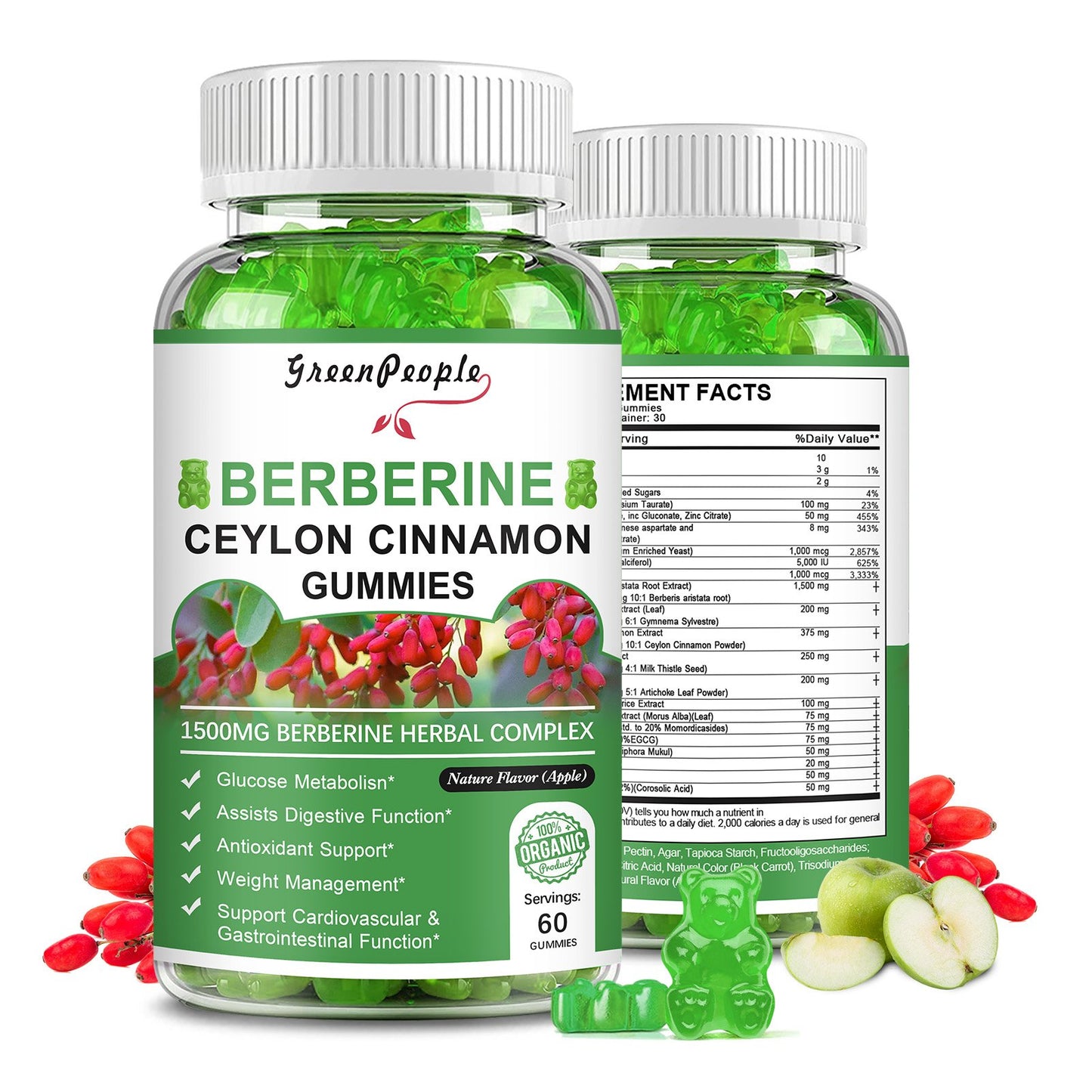 GreenPeople Berberine Ceylon Cinnamon Gummies Apple Flavor