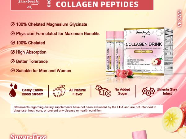 GREENPEOPLE Collagen Drinks | 2500mg Fish Collagen Peptides + Hyaluronic Acid + Vitamin B & C | Apple Flavor