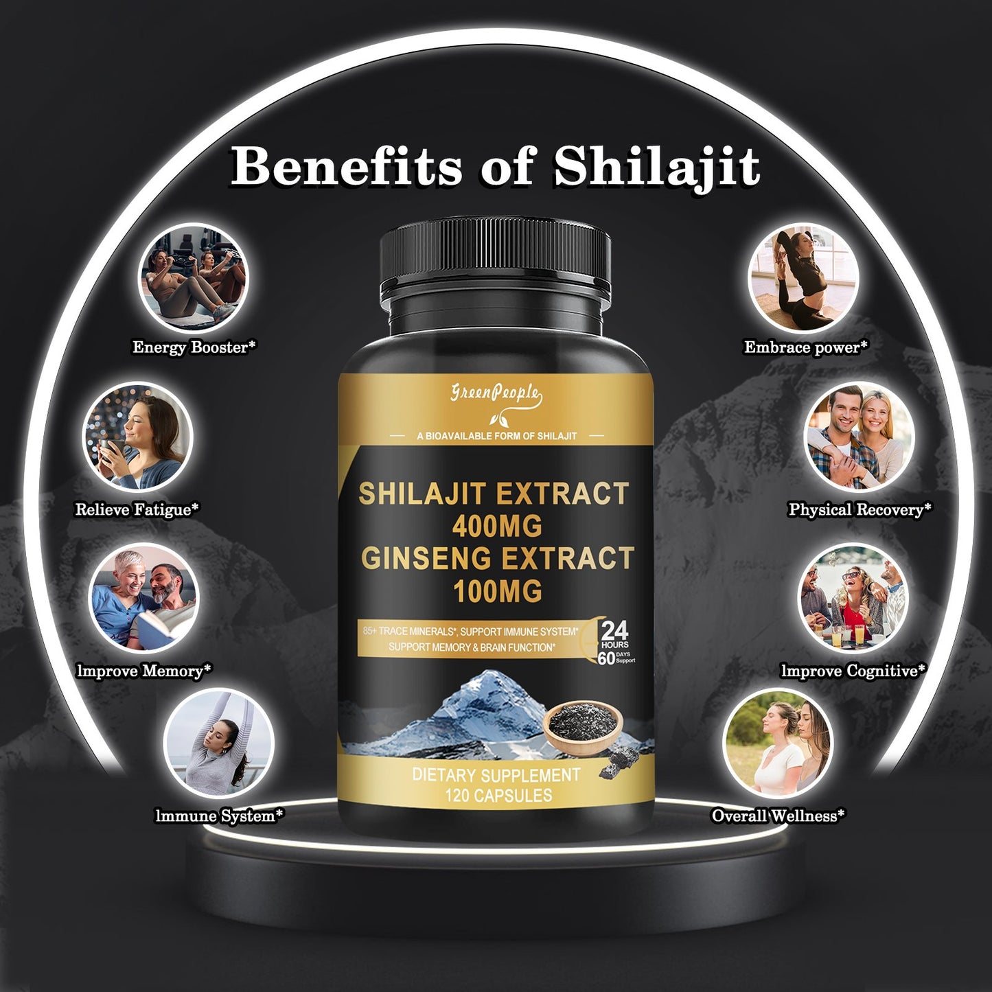 Shilajit 400mg with Ginseng, Maximum Potency Capsules 120 Count with Fulvic Acid & Trace Minerals for Enhanced Energy and Immune Support Men & Women Better Than Shilajit Resin