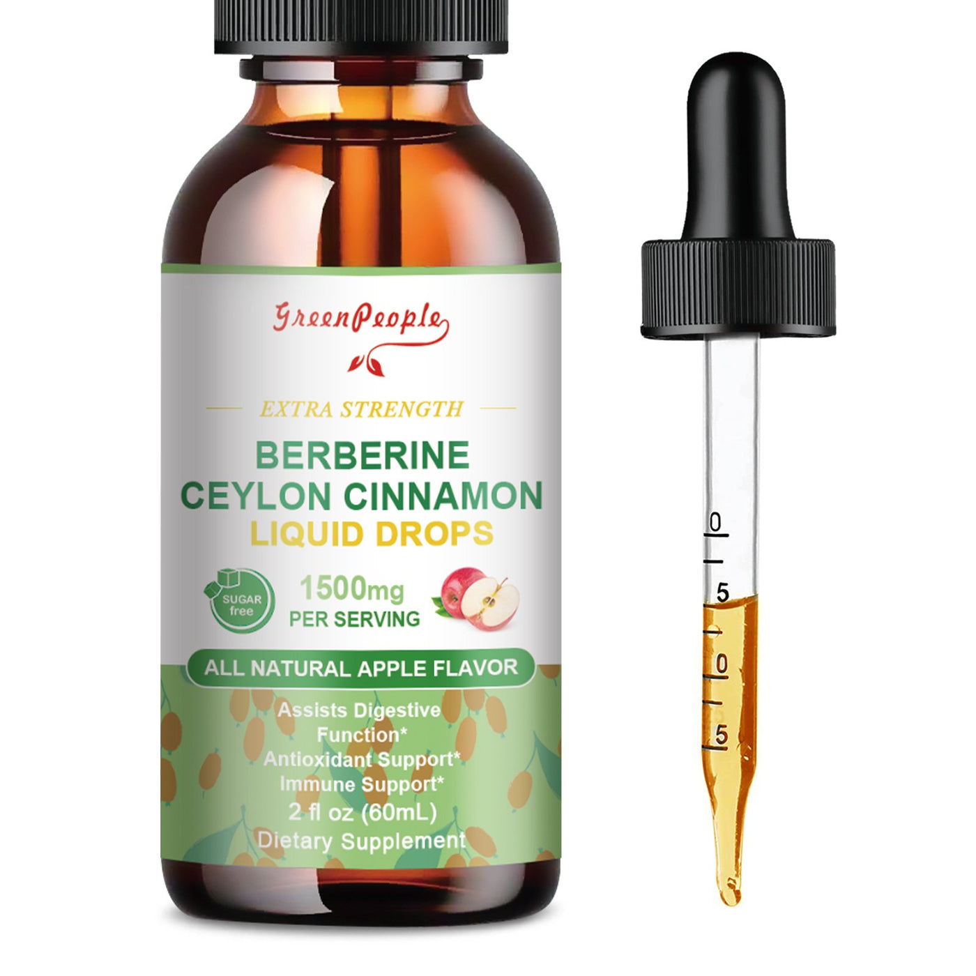 GREENPEOPLE (2 Packs) Berberine Liquid Supplement with Ceylon Cinnamon Berberine Drops 1500mg