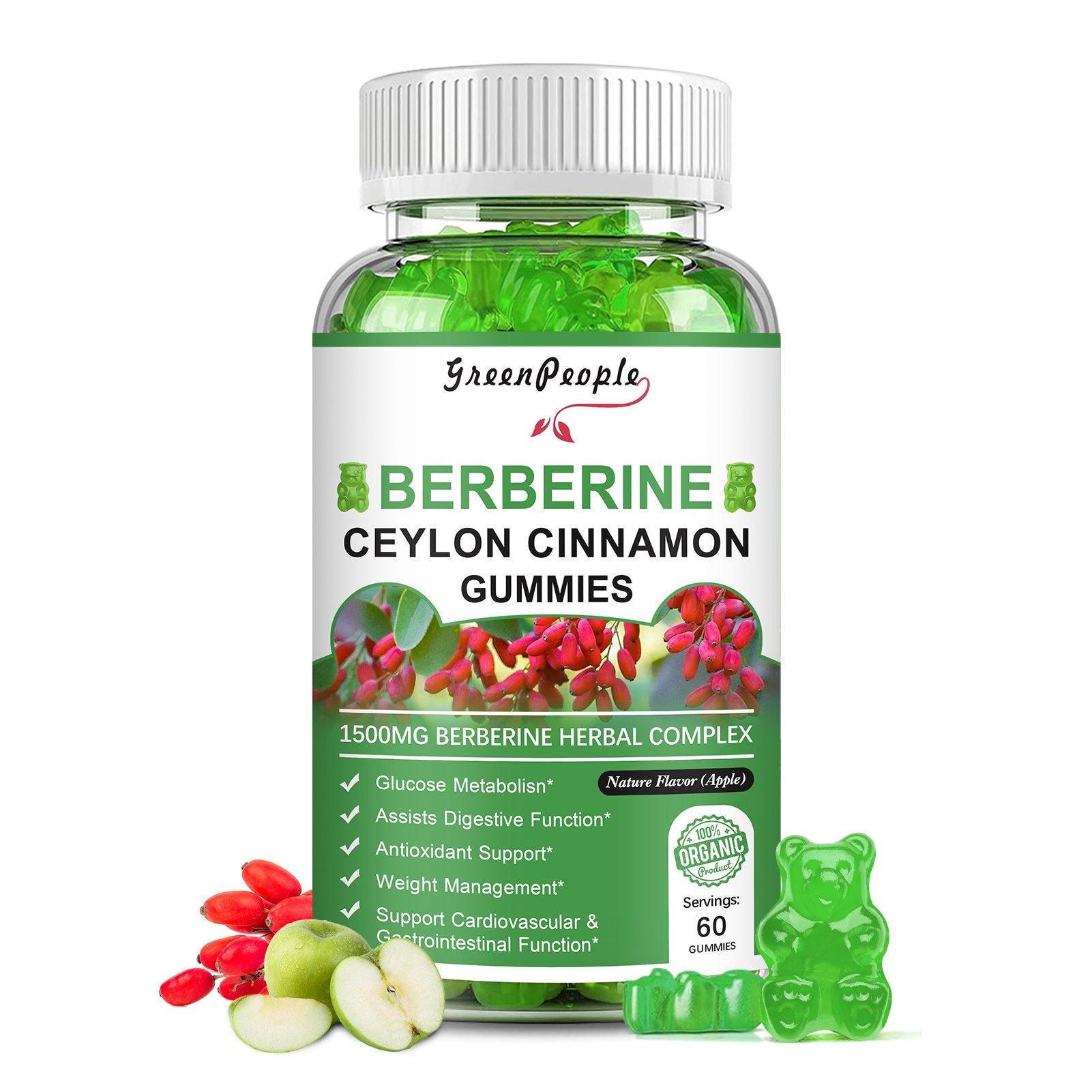 GreenPeople Berberine Ceylon Cinnamon Gummies Apple Flavor - GreenPeople