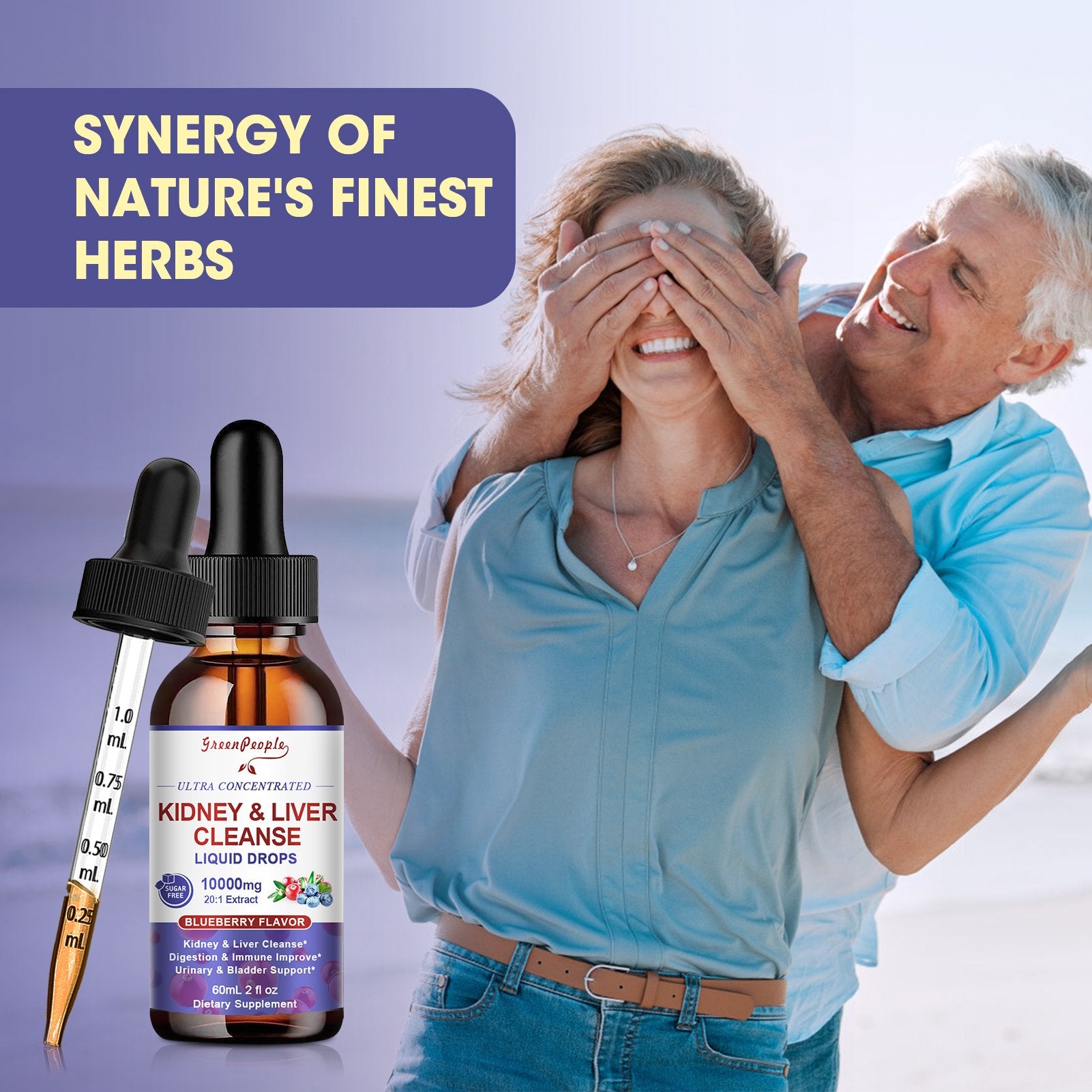 27-in-1 Kidney & Liver Support Liquid Drops - 20:1 Cranberry Extract, Blueberry Flavor - Non-GMO (2 fl oz) - GreenPeople