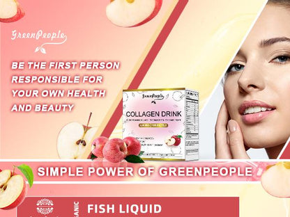 GREENPEOPLE Collagen Drinks | 2500mg Fish Collagen Peptides + Hyaluronic Acid + Vitamin B & C | Apple Flavor