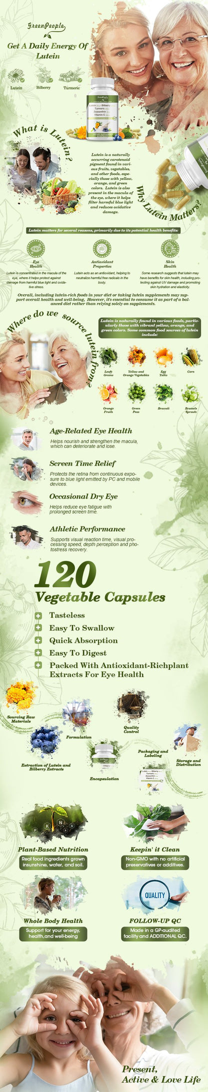 GREENPEOPLE Lutein Capsules | Eye Supplements | Visual Function Support | Lingonberry, Turmeric, Zeaxanthin, and Vitamin C