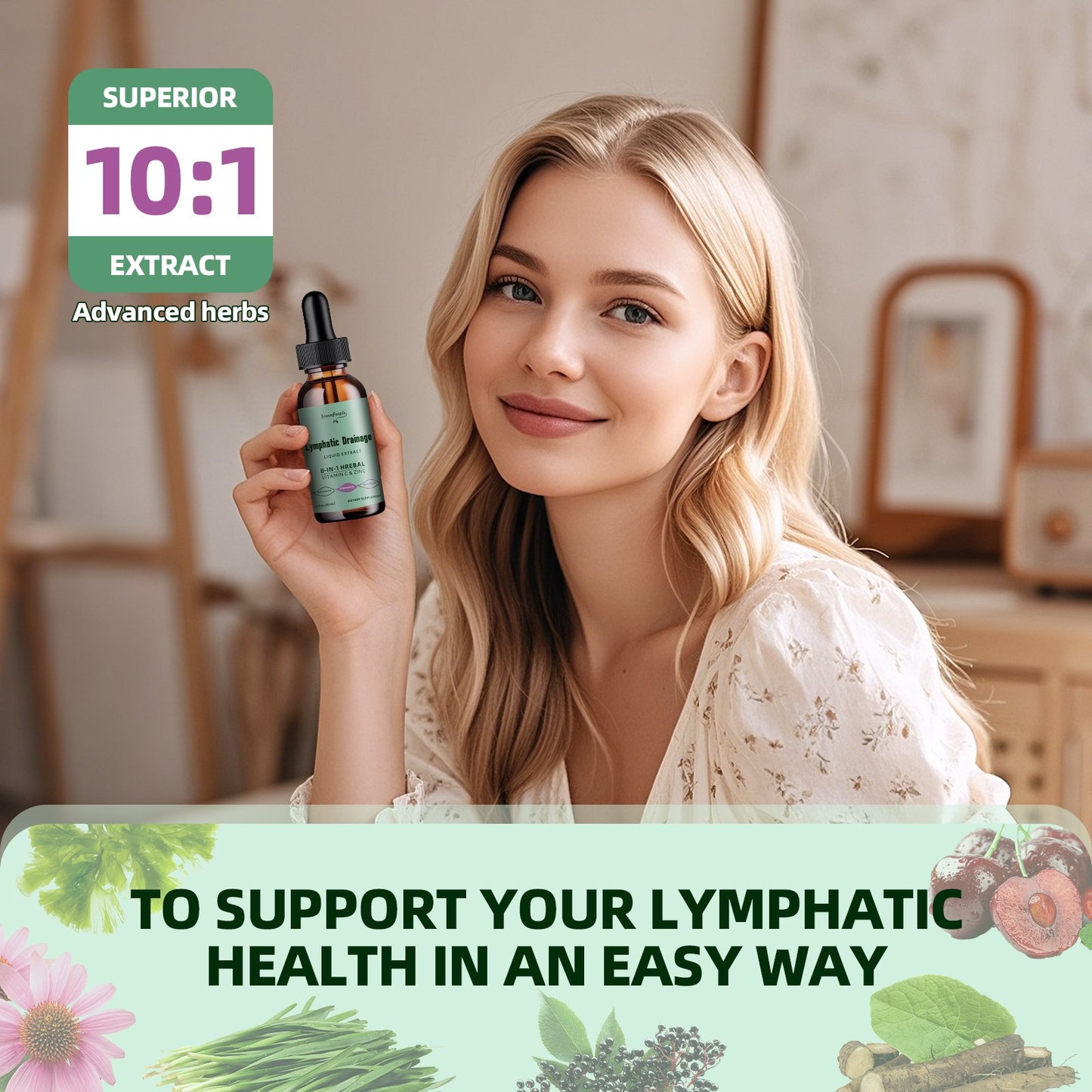 Lymphatic Drainage Supplements Drops - 10-in-1 Vegan Lymphatic Support Supplement - Lymphatic Cleanse with 1000mg Echinacea & Elderberry - Immune Support - Vegan, Non-GMO (1 fl oz, 2 Pack)