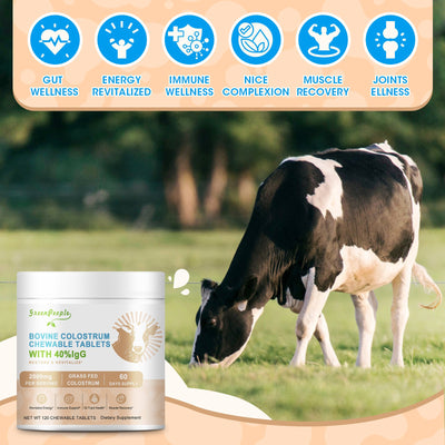 GreenPeople Bovine Colostrum Tablets Chewable Colostrum Supplement 2000mg per Serving for Immune Support