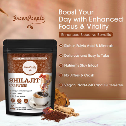 Himalayan Shilajit Resin Coffee with Fulvic Acid & 85+ Trace Minerals Shilajit & 6 Herbal Supplement for Energy & Immune Support