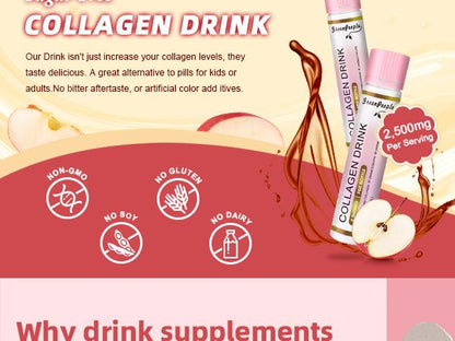 GREENPEOPLE Collagen Drinks | 2500mg Fish Collagen Peptides + Hyaluronic Acid + Vitamin B & C | Apple Flavor