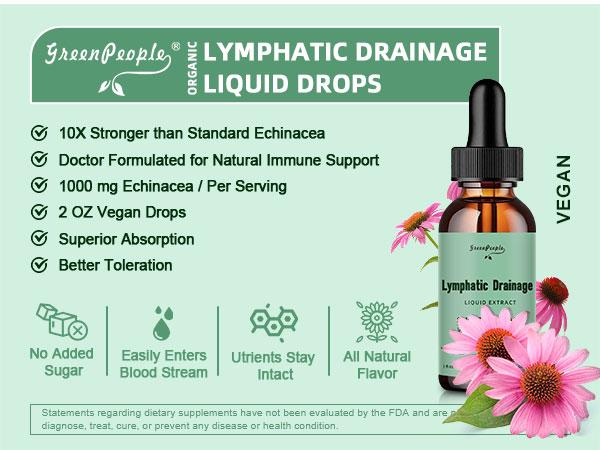 Lymphatic Drainage Supplements Drops - 10-in-1 Vegan Lymphatic Support Supplement - Lymphatic Cleanse with 1000mg Echinacea & Elderberry - Immune Support - Vegan, Non-GMO (1 fl oz, 2 Pack)