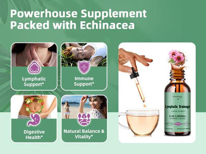 Lymphatic Drainage Supplements Drops - 10-in-1 Vegan Lymphatic Support Supplement - Lymphatic Cleanse with 1000mg Echinacea & Elderberry - Immune Support - Vegan, Non-GMO (1 fl oz, 2 Pack)