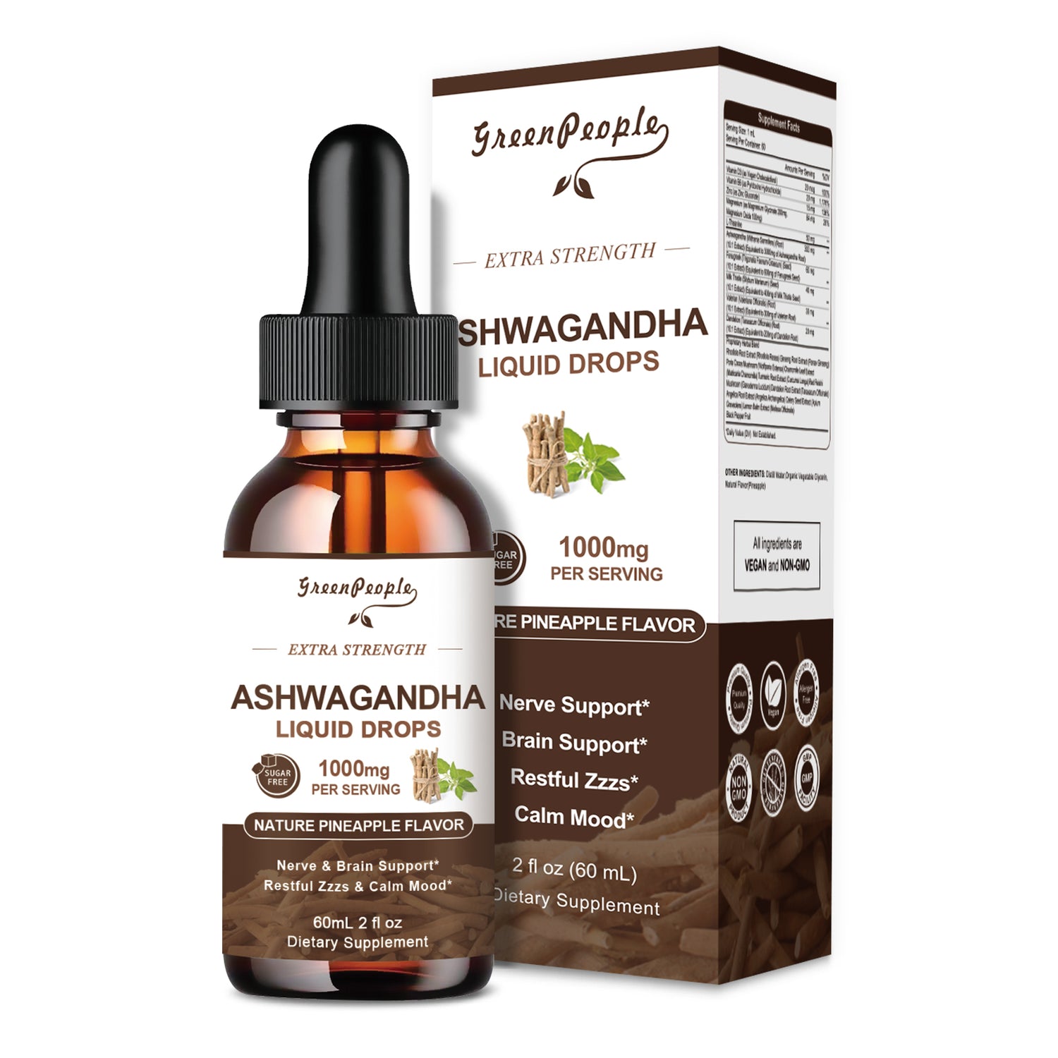 GREENPEOPLE Ashwagandha Liquid Drops Supplement for Men & Women 3000mg Gluten-Free