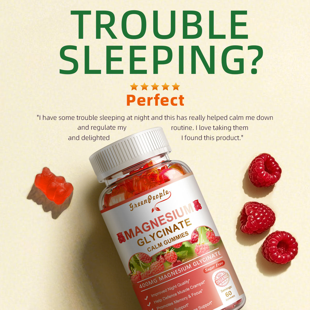 Magnesium Gummies 400mg Supplement Supports Calm Mood,Muscle,Bone,Sleep Health,60 Count - GreenPeople